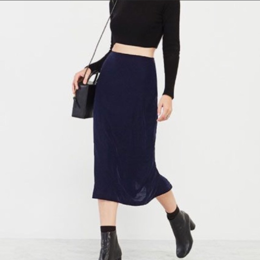 Reformation Navy Ribbed Midi Skirt